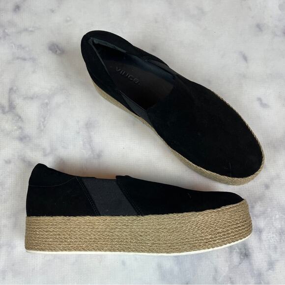 Vince Wilden Black Suede Flatform Espadrilles Slip-On Flats Sz 37 - Picture 1 of 9